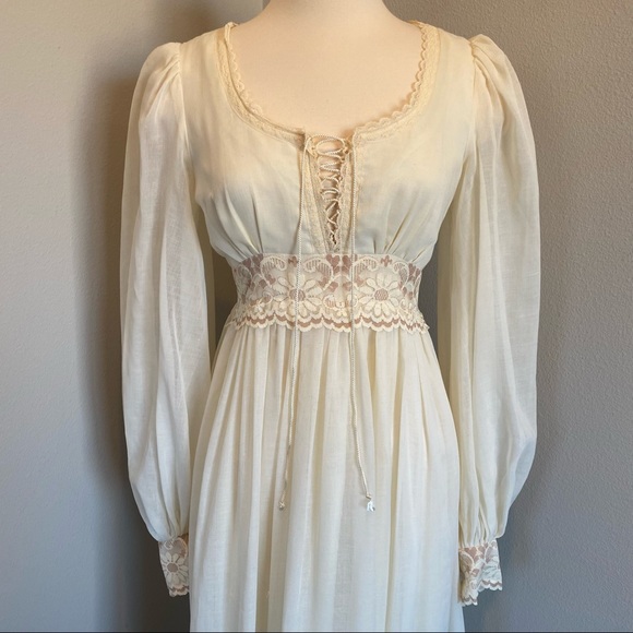 🌺SOLD🌺 Gunne Sax 70s 80s Prairie Corset Wedding Boho Maxi Gown Dress 11 - Picture 5 of 13